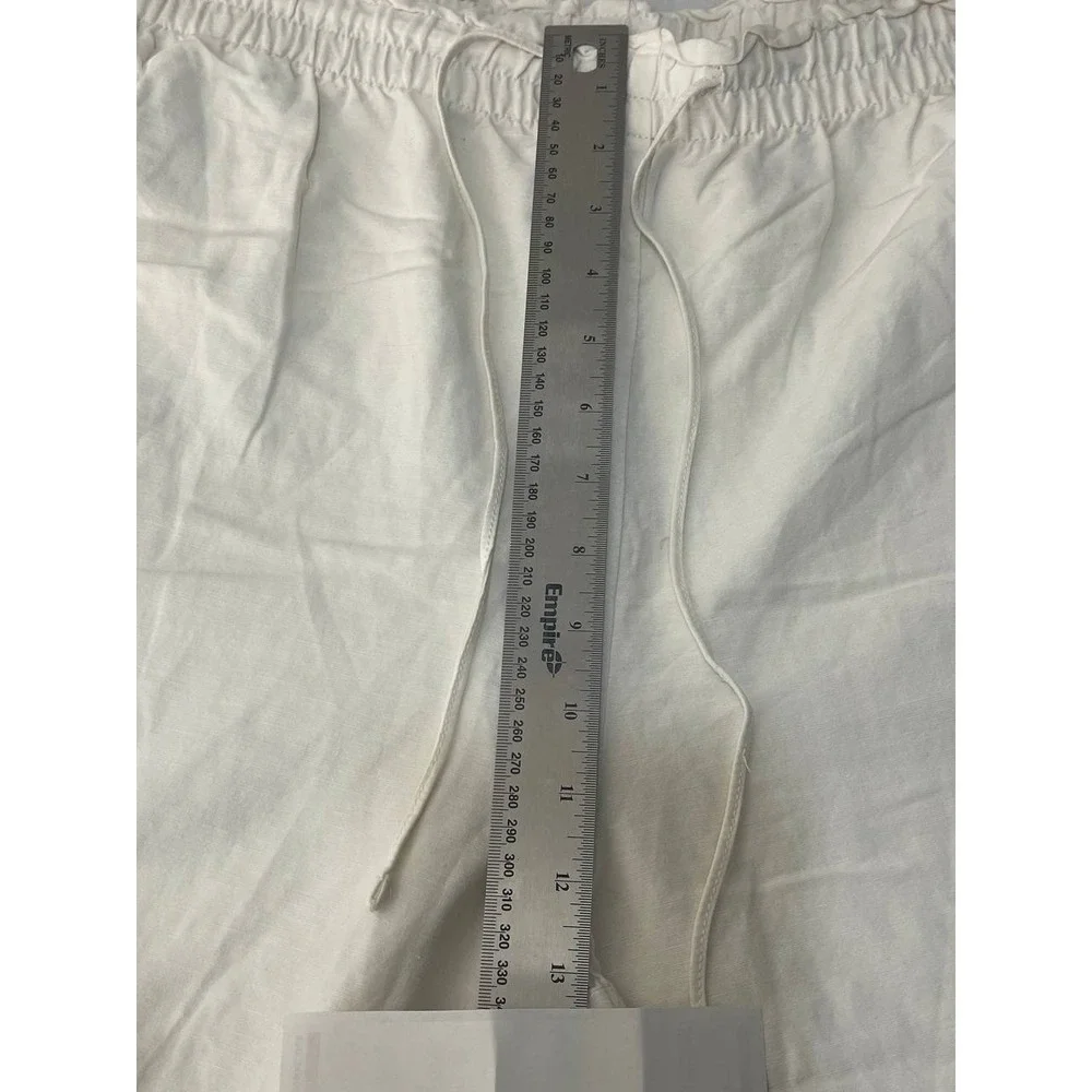 H&M Ivory  linen Blend wide leg cropped pants Sz XL Clean Girl Boho Resort Vacay